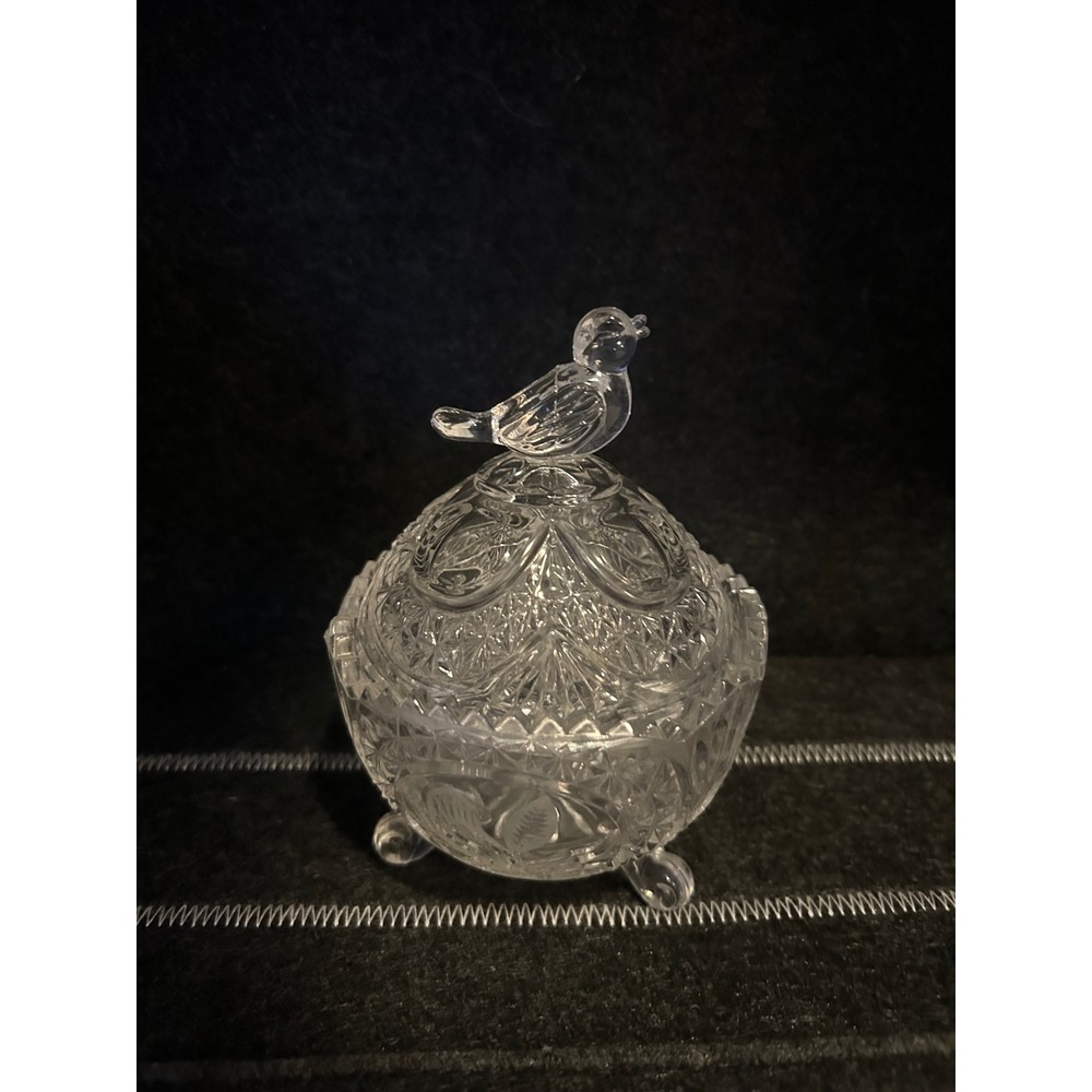 Vintage Hofbauer Byrdes Collection West Germany Clear Crystal Bird Trinket Dish